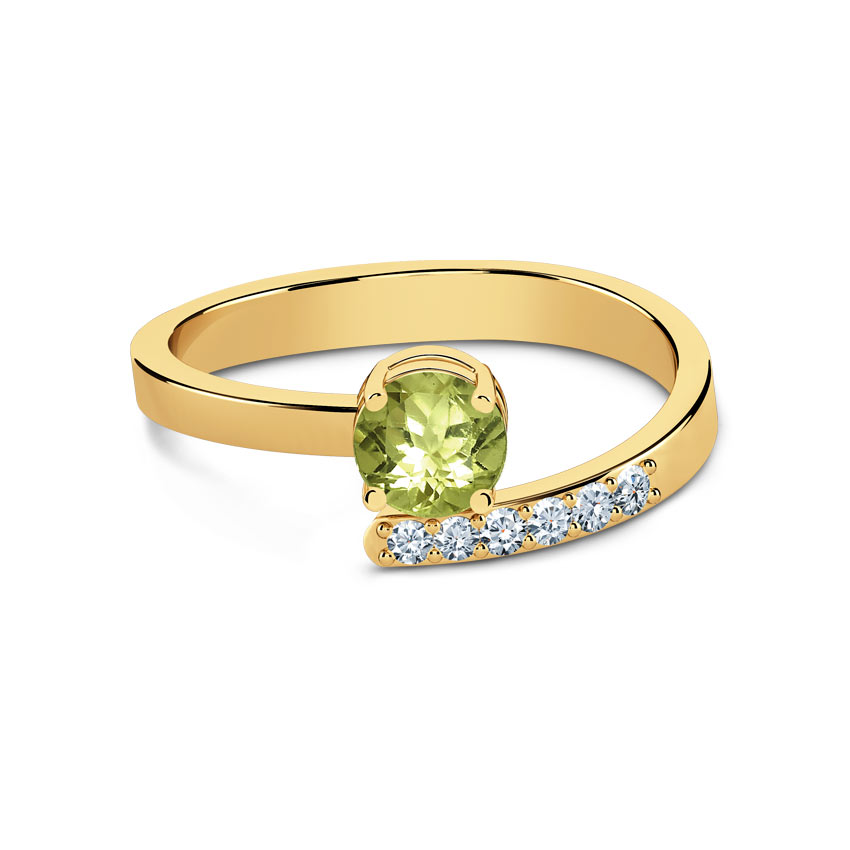 Promise Diamond (0.06 ct) & Peridot (5 mm) Ring, 18K Yellow Gold Promise Diamond (0.06 ct) & Peridot (5 mm) Ring, 18K Yellow Gold