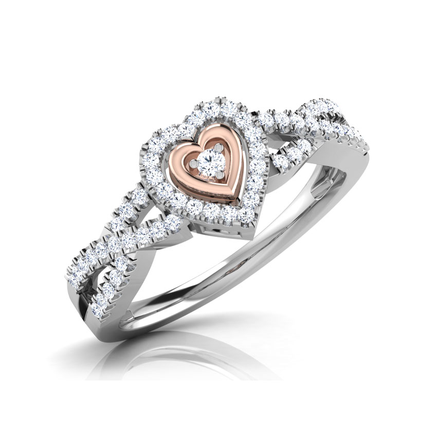 Diamond Rings 18 Karat Two Tone Gold Dual Tone Heart Diamond Ring