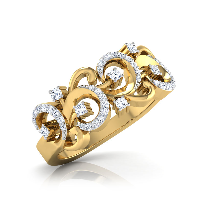 Diamond Rings 18 Karat Yellow Gold Wavy Diamond Band