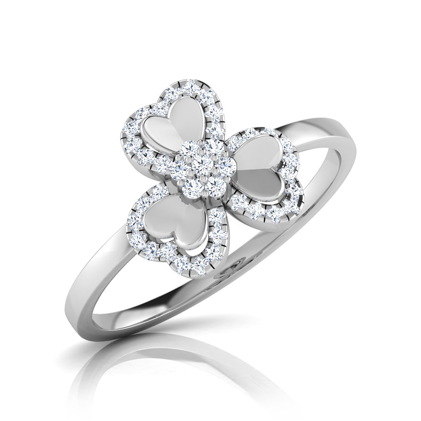 Diamond Rings 18 Karat White Gold Trio Heart Petal Diamond Ring