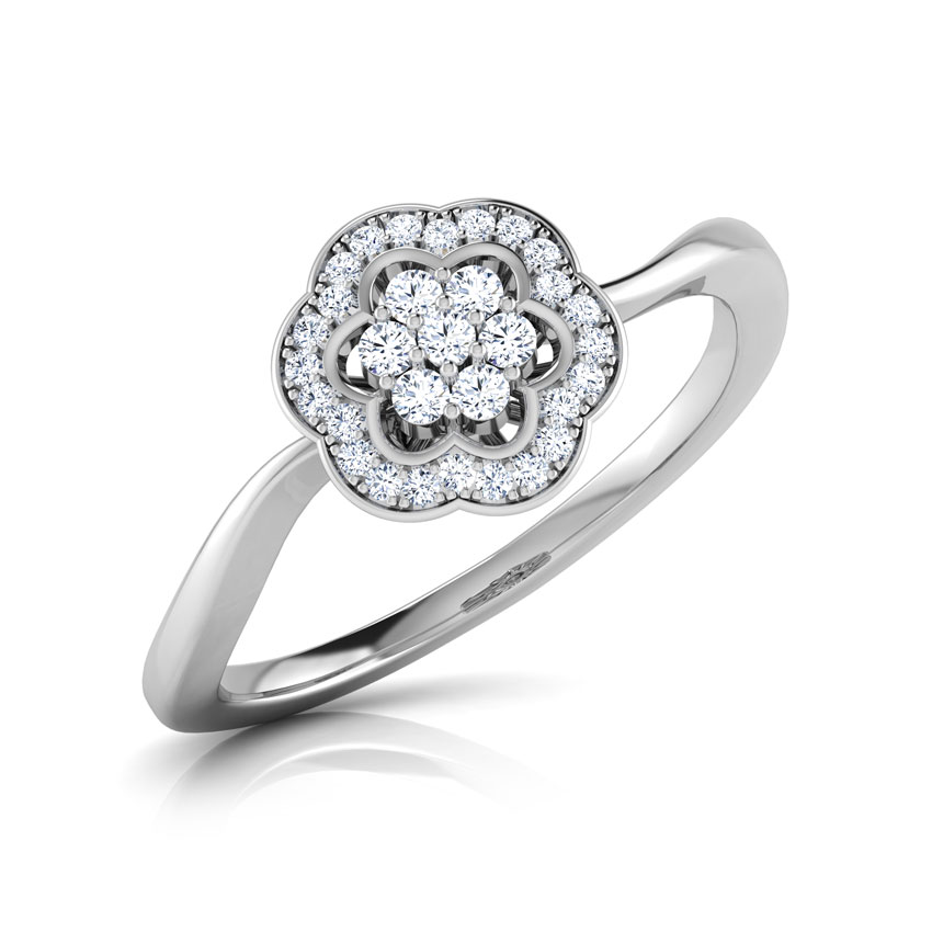 Diamond Rings 18 Karat White Gold Rose Cluster Diamond Ring