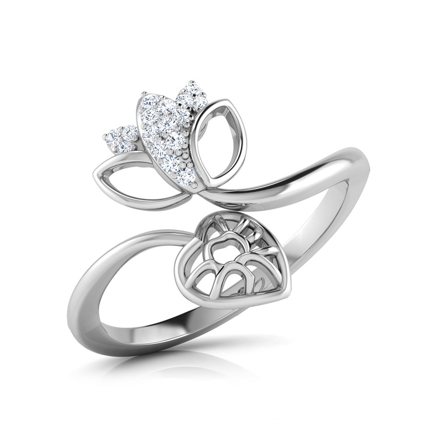Diamond Rings 14 Karat White Gold Budding Lotus Diamond Ring