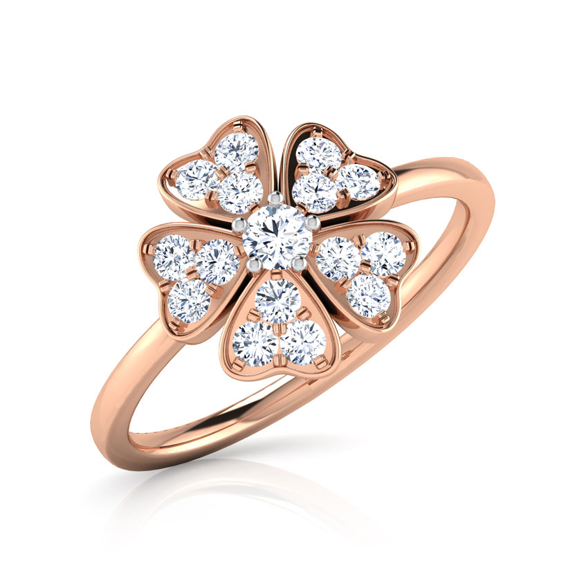 Diamond Rings 14 Karat Rose Gold Clover Heart Flora Diamond Ring