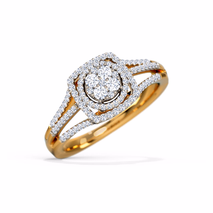 Diamond Rings 14 Karat Two Tone Gold Lucy Double Halo Diamond Ring
