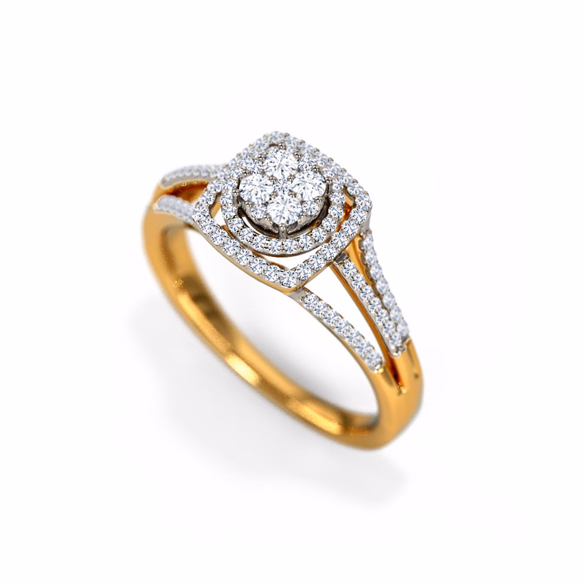 Diamond Rings 14 Karat Two Tone Gold Lucy Double Halo Diamond Ring