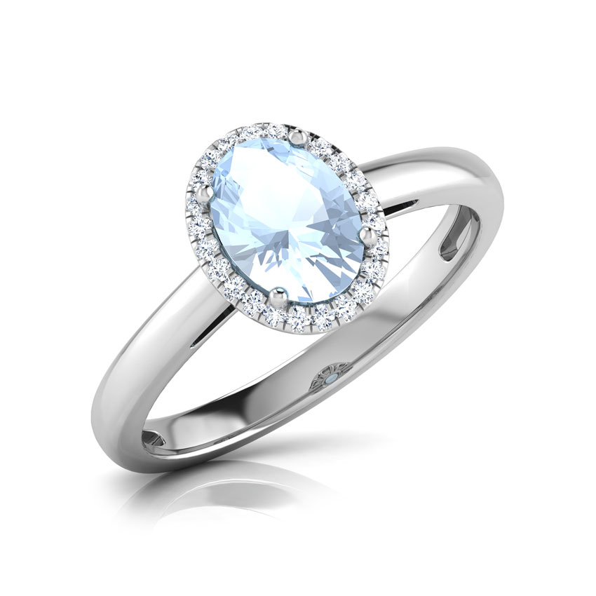 Halo Aquamarine Birthstone Ring