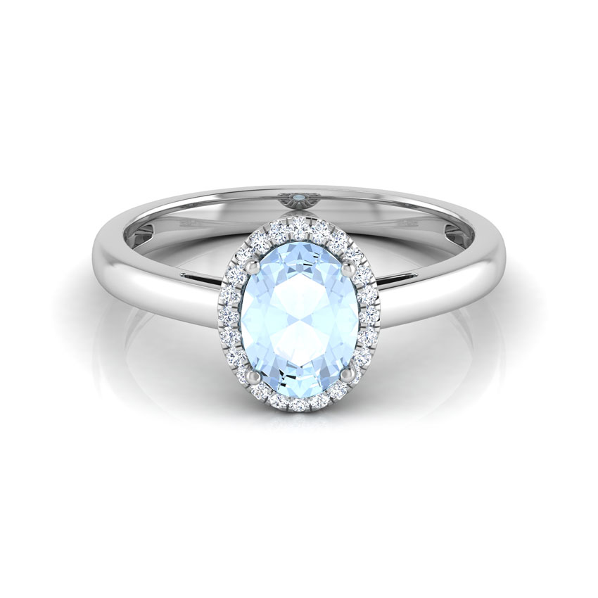 Halo Aquamarine Birthstone Ring