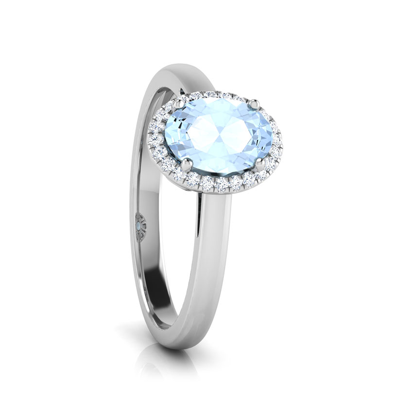 Halo Aquamarine Birthstone Ring