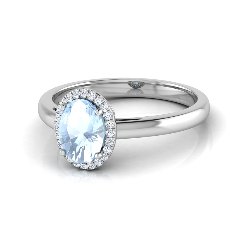 Halo Aquamarine Birthstone Ring