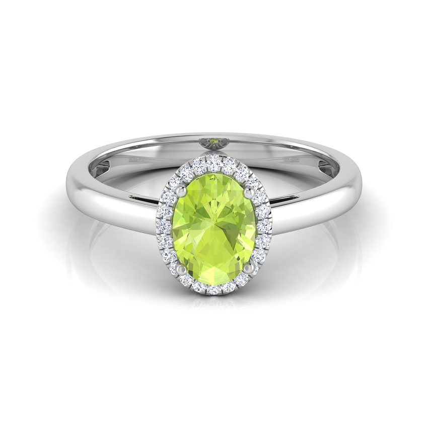 Halo Peridot Birthstone Diamond Ring