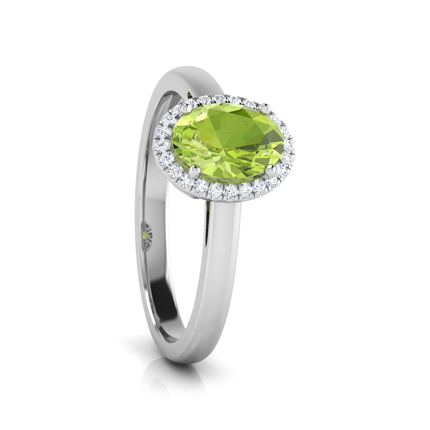 Halo Peridot Birthstone Diamond Ring