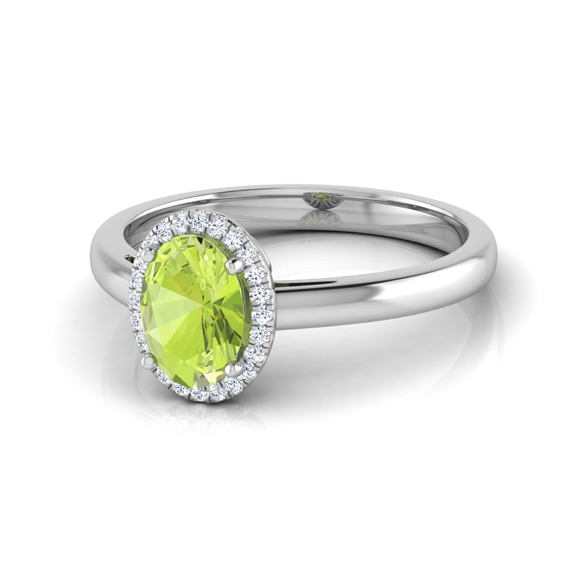 Halo Peridot Birthstone Diamond Ring