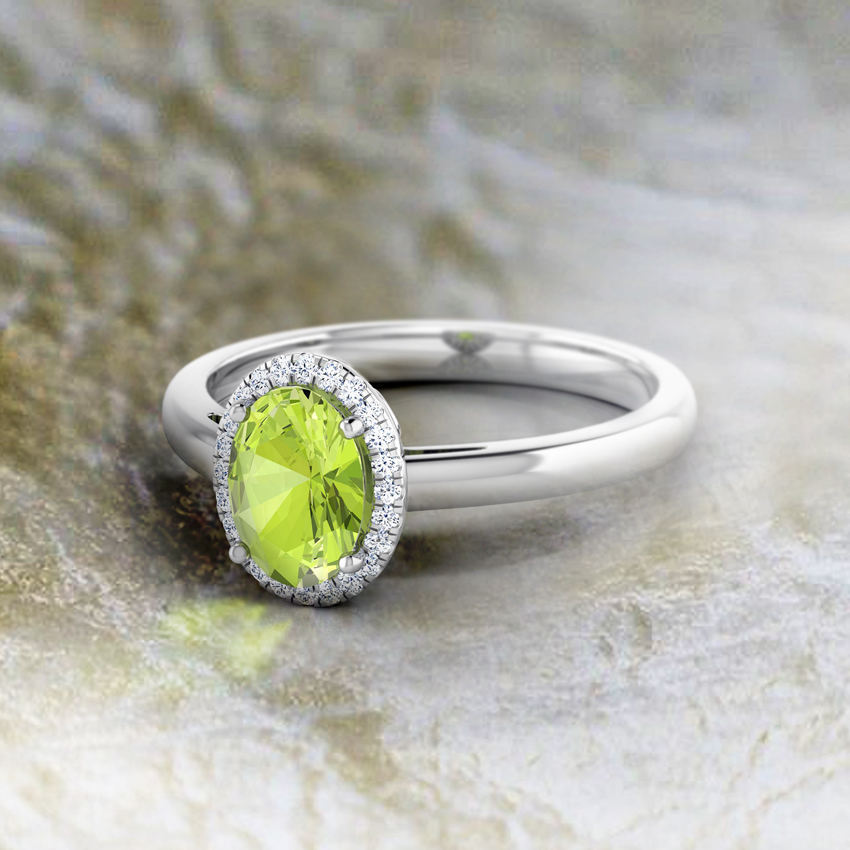 Halo Peridot Birthstone Diamond Ring