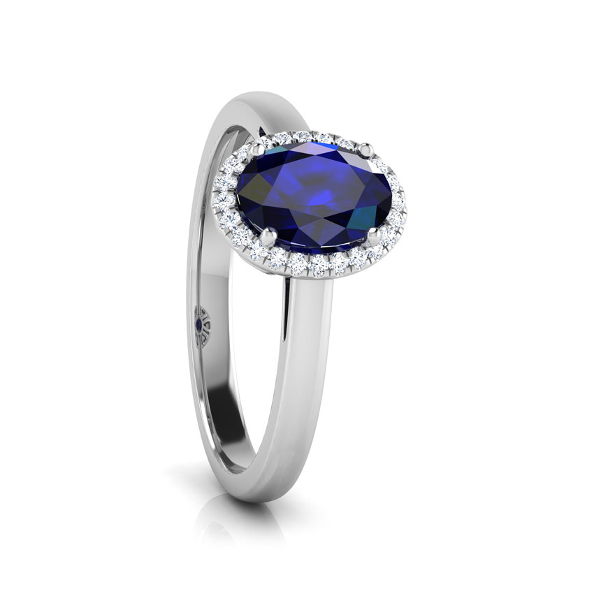 Halo Blue Sapphire Birthstone Ring