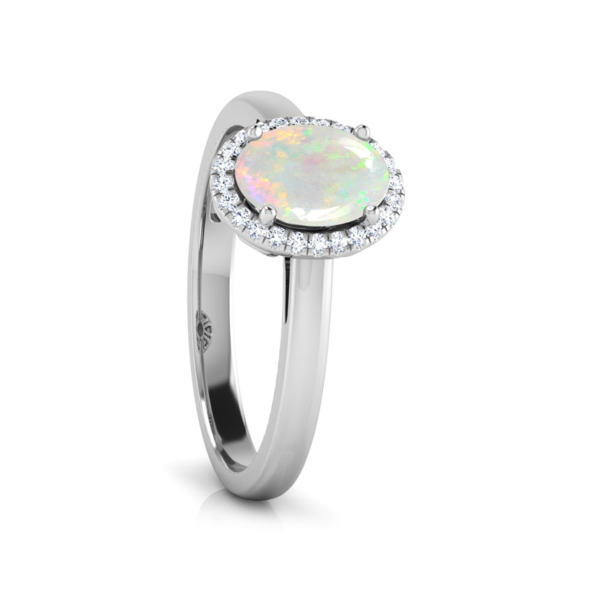 Halo Opal Birthstone Diamond Ring