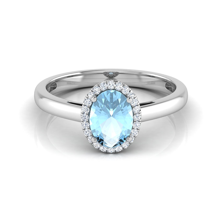 Halo Blue Topaz Birthstone Diamond Ring