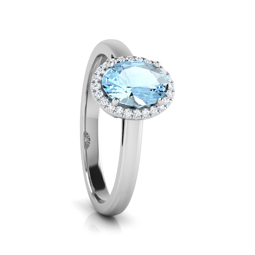 Halo Blue Topaz Birthstone Diamond Ring
