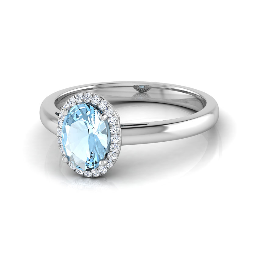 Halo Blue Topaz Birthstone Diamond Ring
