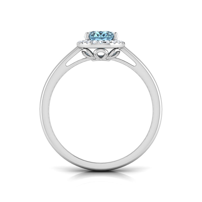 Halo Blue Topaz Birthstone Diamond Ring