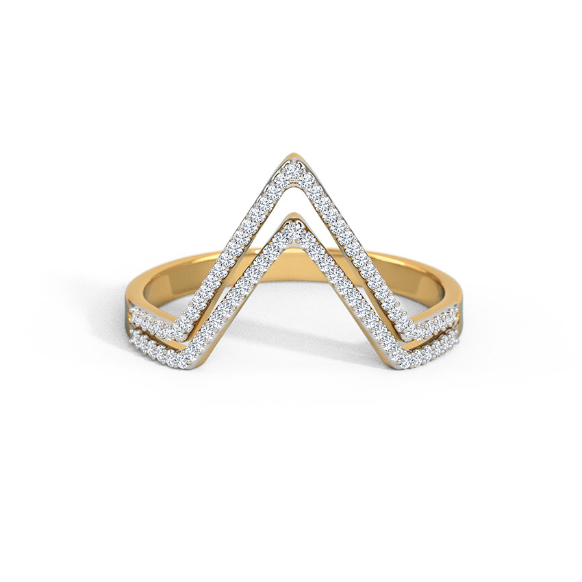 Diamond Rings 18 Karat Yellow Gold Dual Pyramid Curved Band