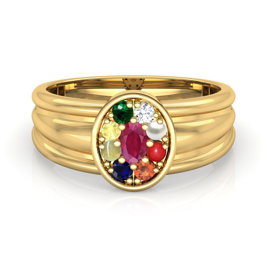 Diamond,Gemstone Rings 18 Karat Yellow Gold Mahesh Navratna Diamond Ring for Him