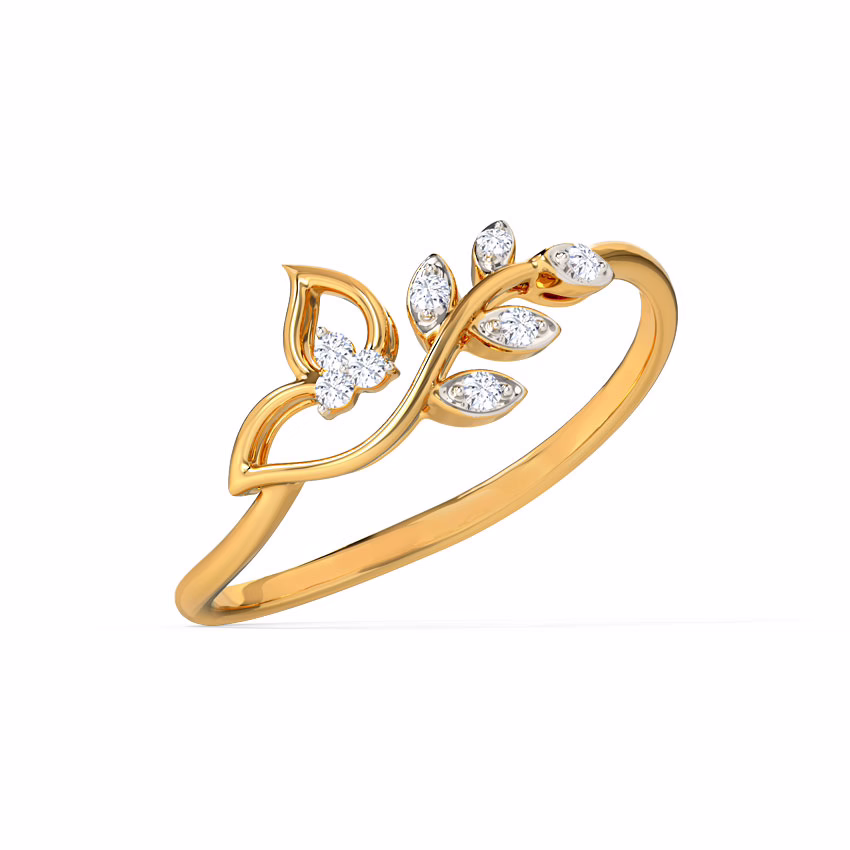 Diamond Rings 18 Karat Yellow Gold Classic Leaves Diamond Ring