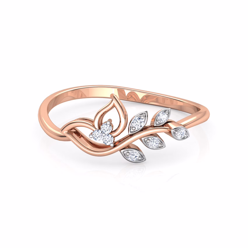 Diamond Rings 14 Karat Rose Gold Classic Leaves Diamond Ring