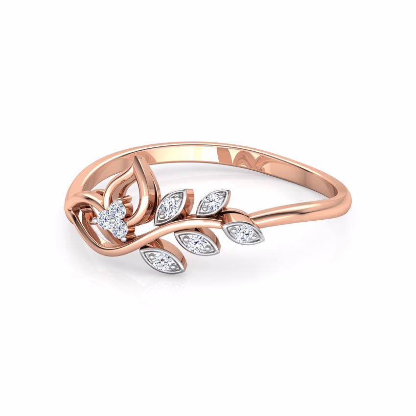 Diamond Rings 14 Karat Rose Gold Classic Leaves Diamond Ring
