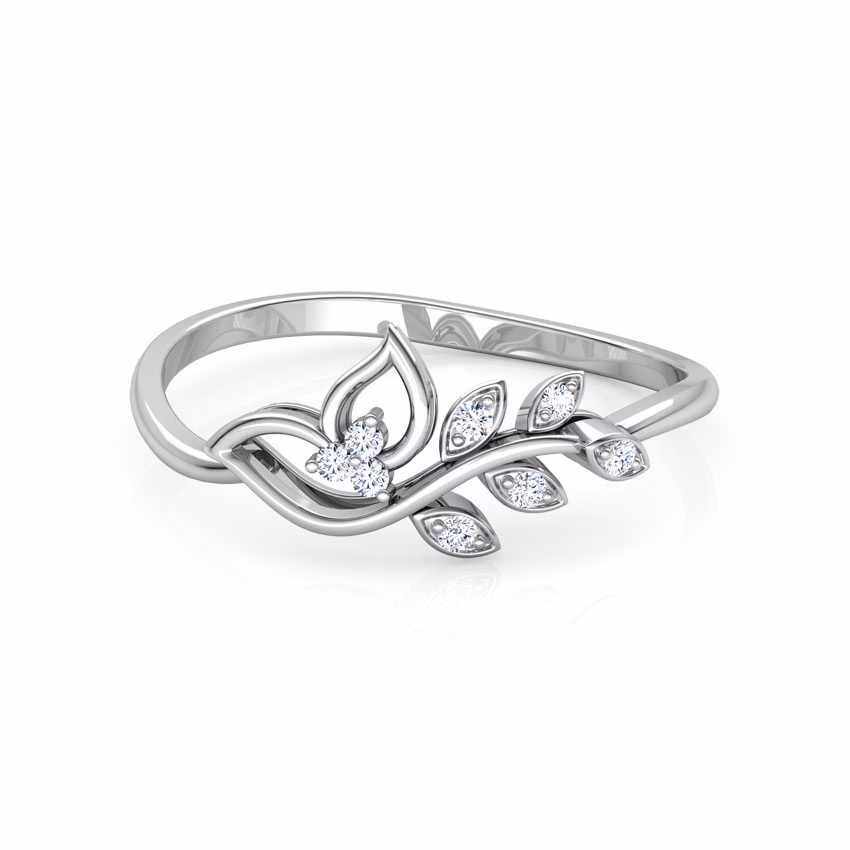 Diamond Rings 18 Karat White Gold Classic Leaves Diamond Ring