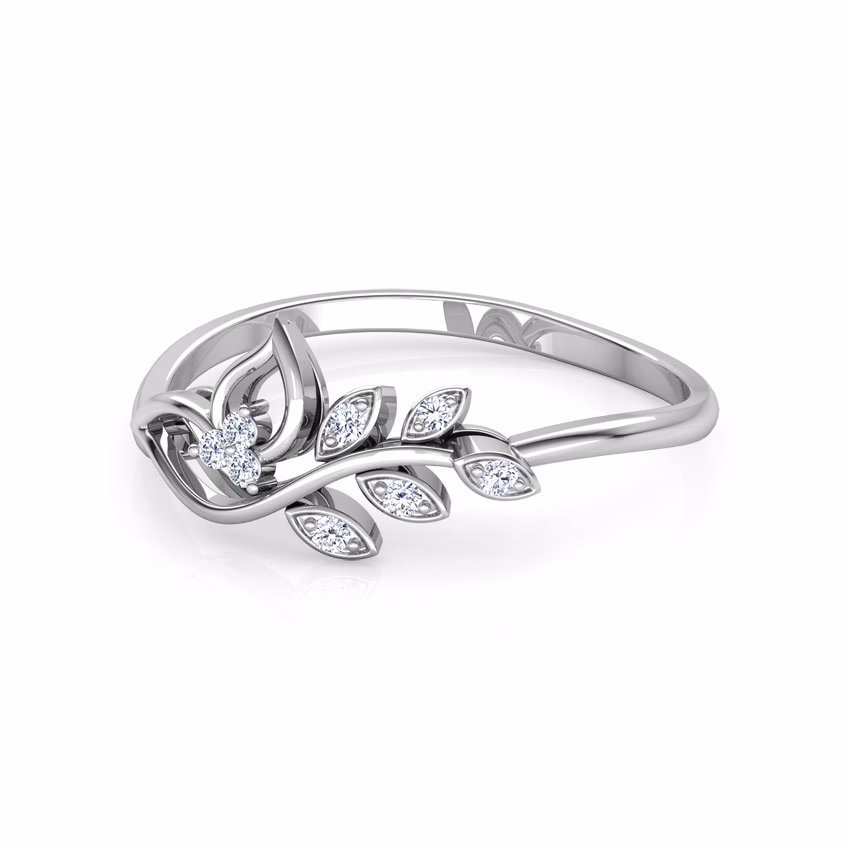 Diamond Rings 18 Karat White Gold Classic Leaves Diamond Ring