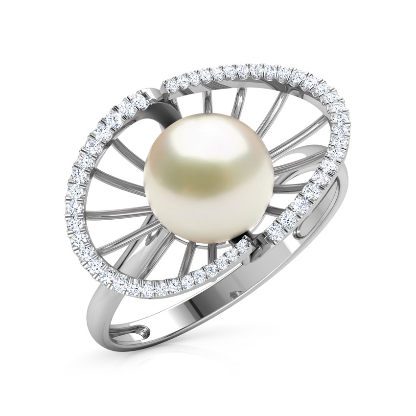 Diamond,Gemstone Rings 14 Karat White Gold Divine Pearl Diamond Ring