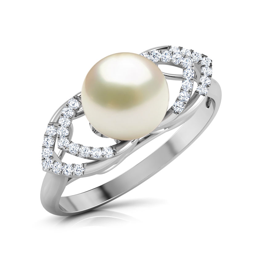 Diamond Rings 14 Karat White Gold Gracious Pearl Diamond Ring