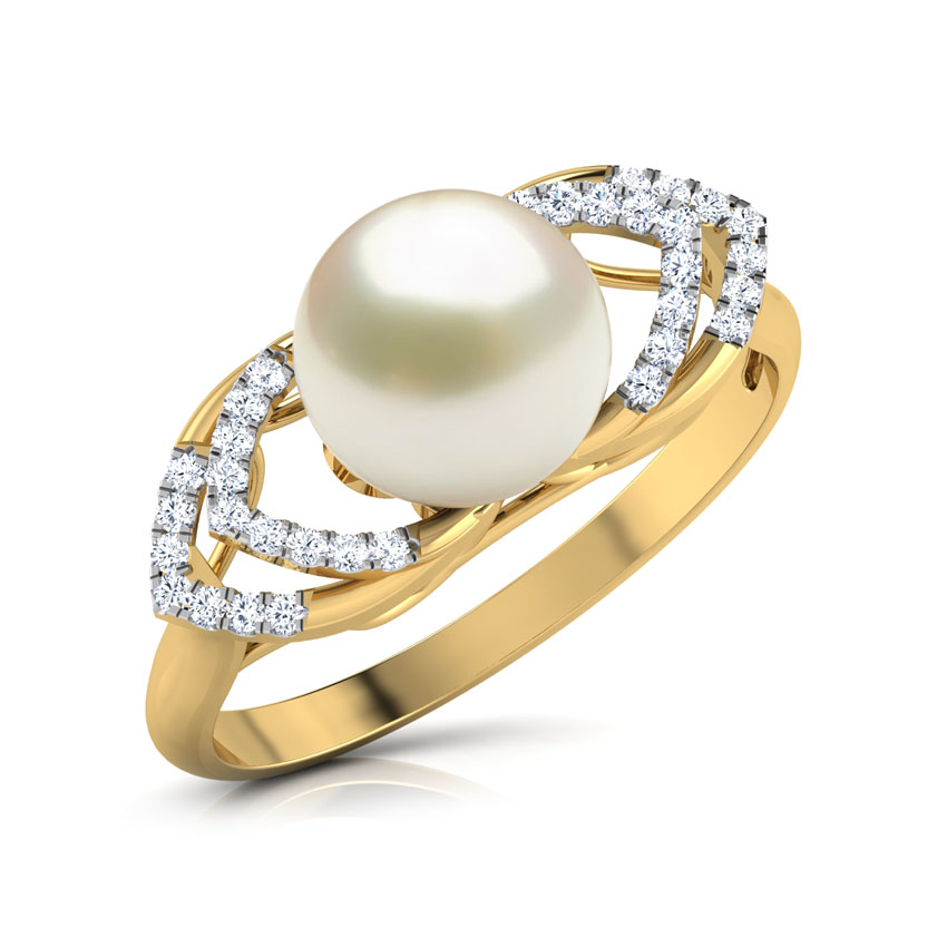 Diamond Rings 18 Karat Yellow Gold Gracious Pearl Diamond Ring