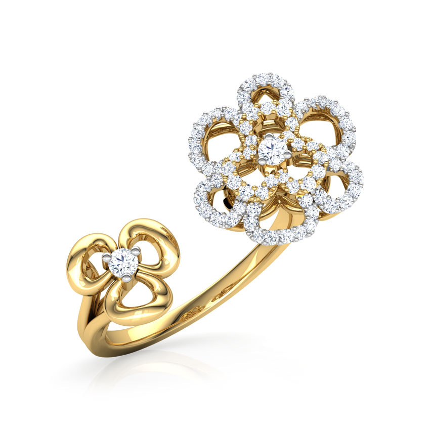 Diamond Rings 18 Karat Yellow Gold Duet Flower Diamond Ring