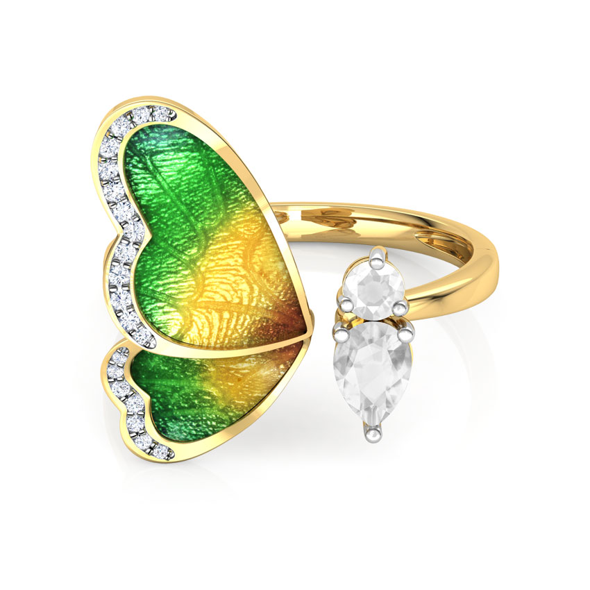 One Wing Green Butterfly Diamond Ring