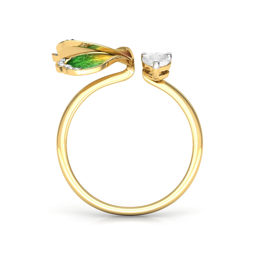 One Wing Green Butterfly Diamond Ring