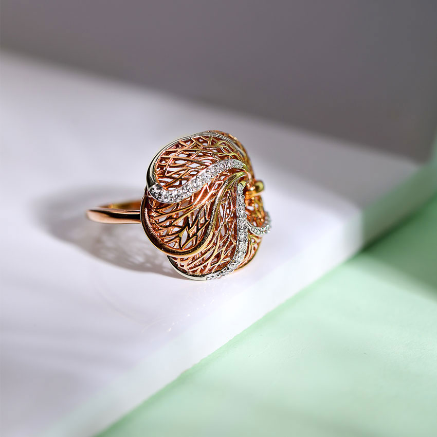 Diamond Rings 18 Karat Rose Gold Alocasia Root Diamond Ring