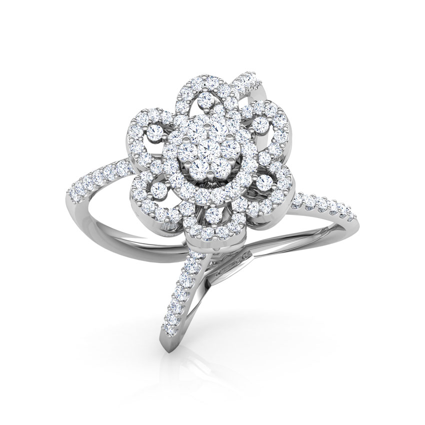 Diamond Rings 14 Karat White Gold Blossom Wide Diamond Ring