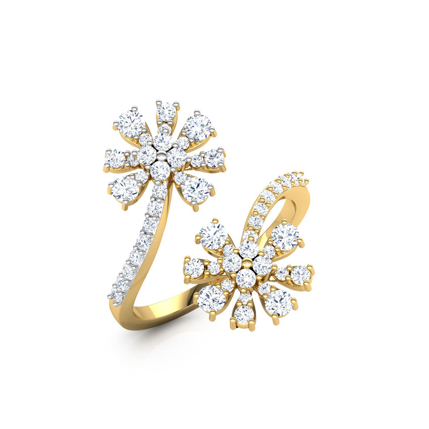 Diamond Rings 18 Karat Yellow Gold Duo Floweret Diamond Ring