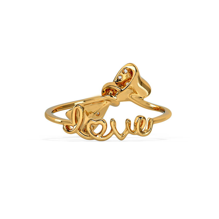 Diamond Rings 14 Karat Yellow Gold Bow Love Diamond Ring