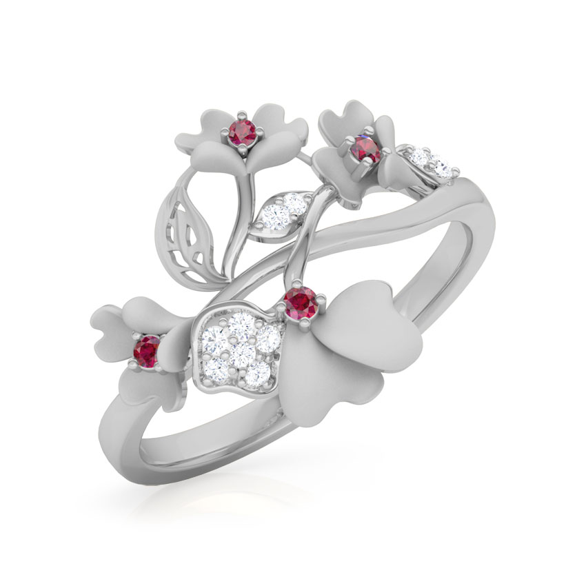 Diamond,Gemstone Rings 14 Karat White Gold Primrose Bloom Diamond Ring