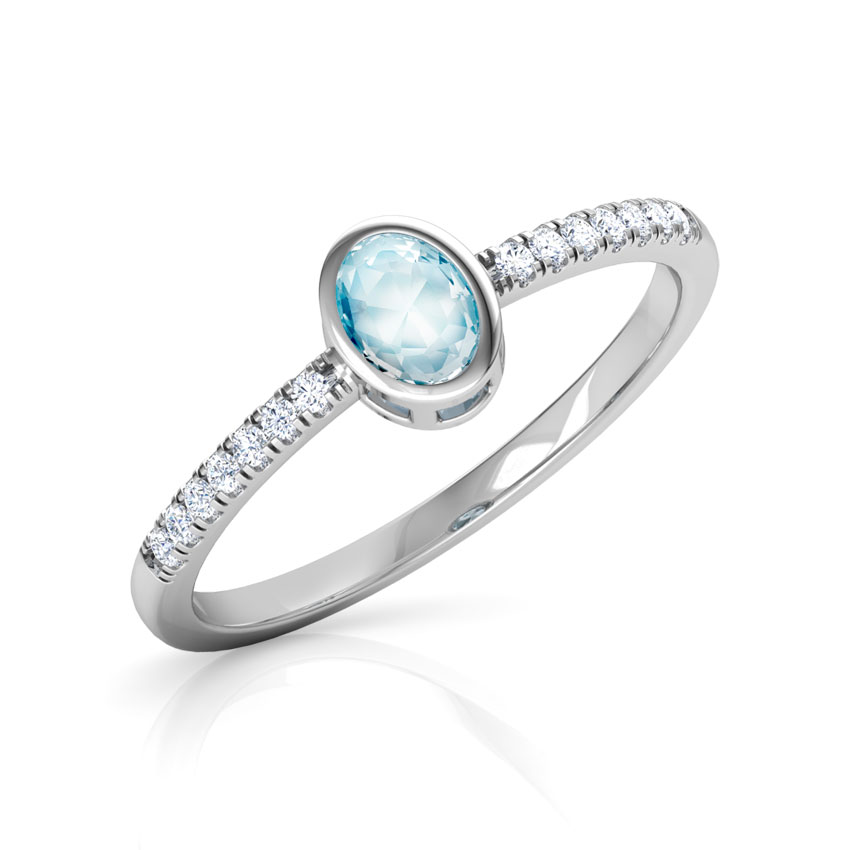 Diamond,Gemstone Rings 18 Karat White Gold Topaz Ovate Diamond Ring