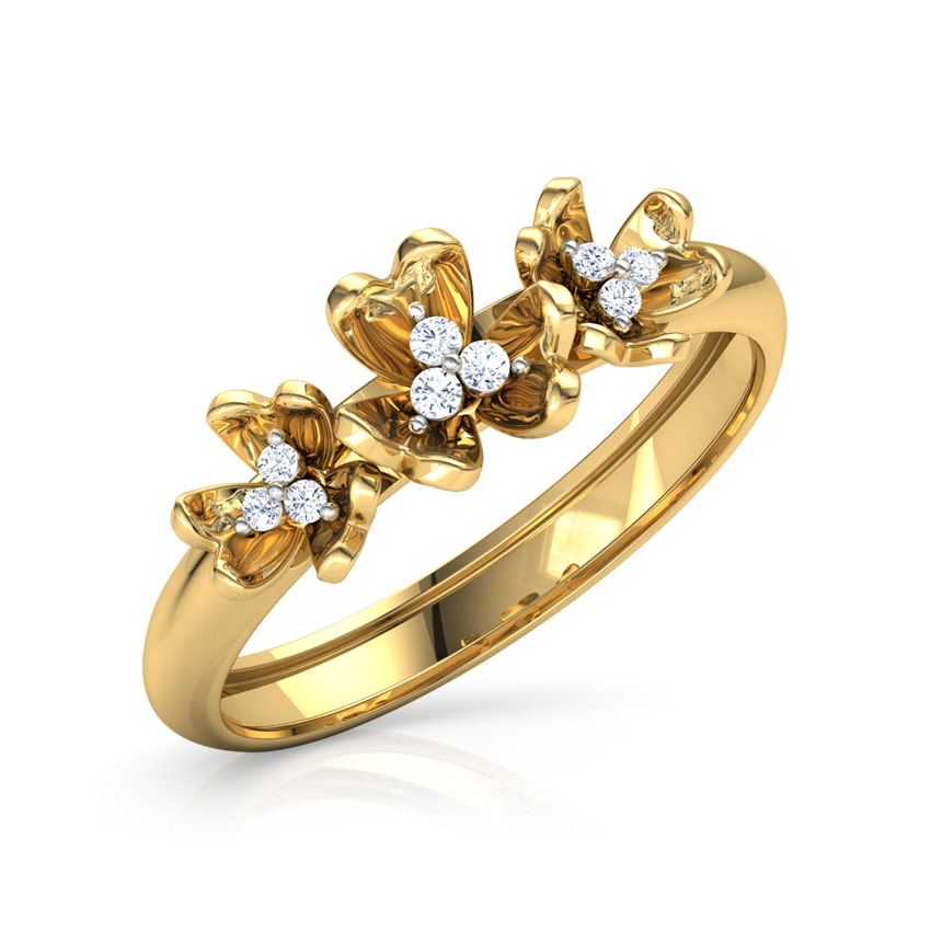 Diamond Rings 18 Karat Yellow Gold Trillium Floral Diamond Band