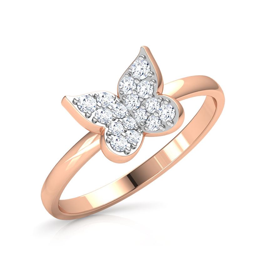 Diamond Rings 14 Karat Rose Gold Minimalistic Butterfly Diamond Ring