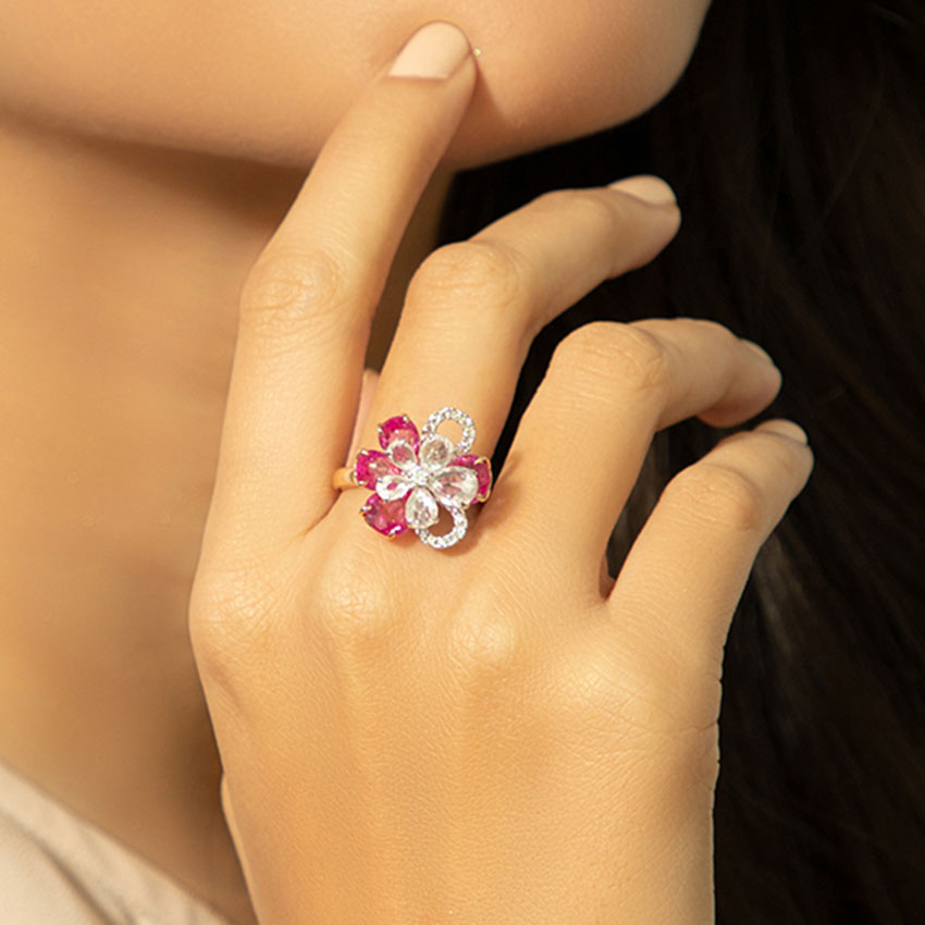 Diamond,Gemstone Rings 18 Karat Two Tone Gold Inaya Flora Diamond Ring
