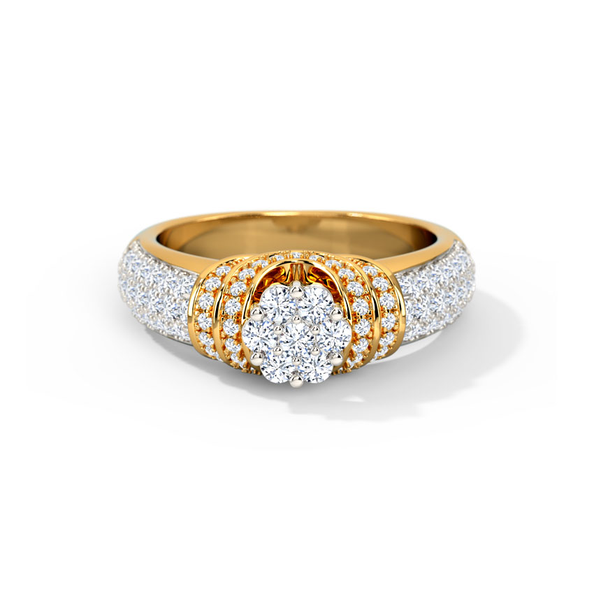 Diamond Rings 18 Karat Yellow Gold Cluster Crest Diamond Ring