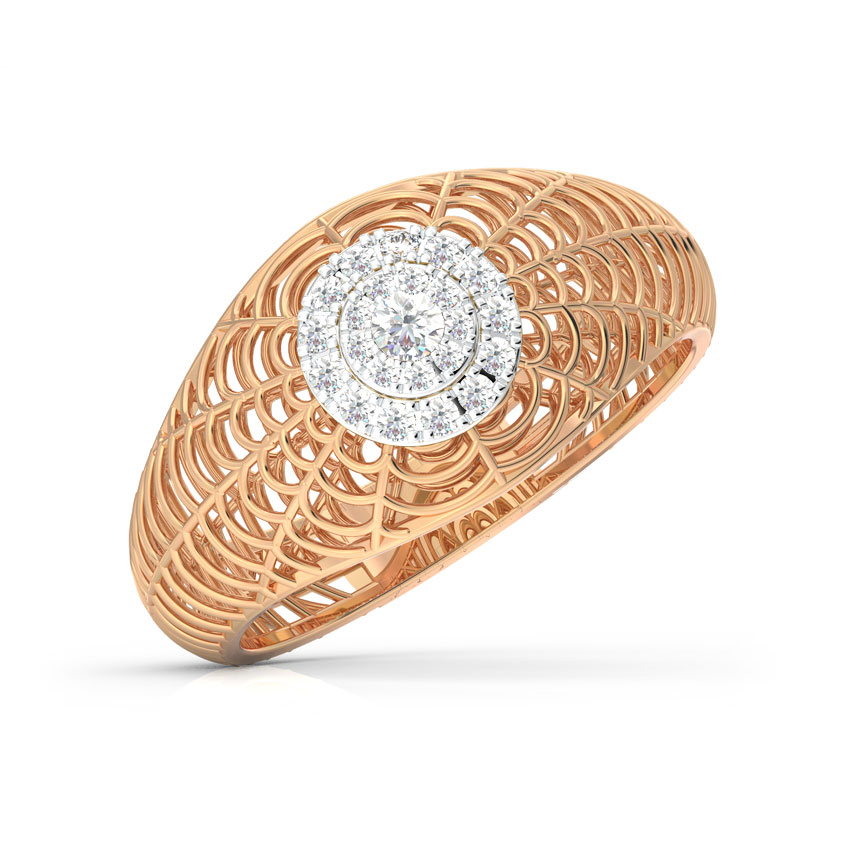 Diamond Rings 18 Karat Rose Gold Elaborate Mesh Cocktail Diamond Ring