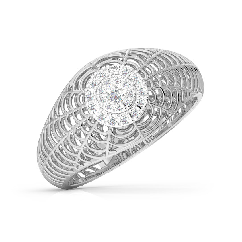 Diamond Rings 18 Karat White Gold Elaborate Mesh Cocktail Diamond Ring