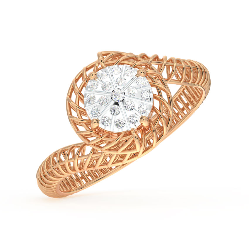Diamond Rings 14 Karat Rose Gold Twine Mesh Cluster Diamond Ring