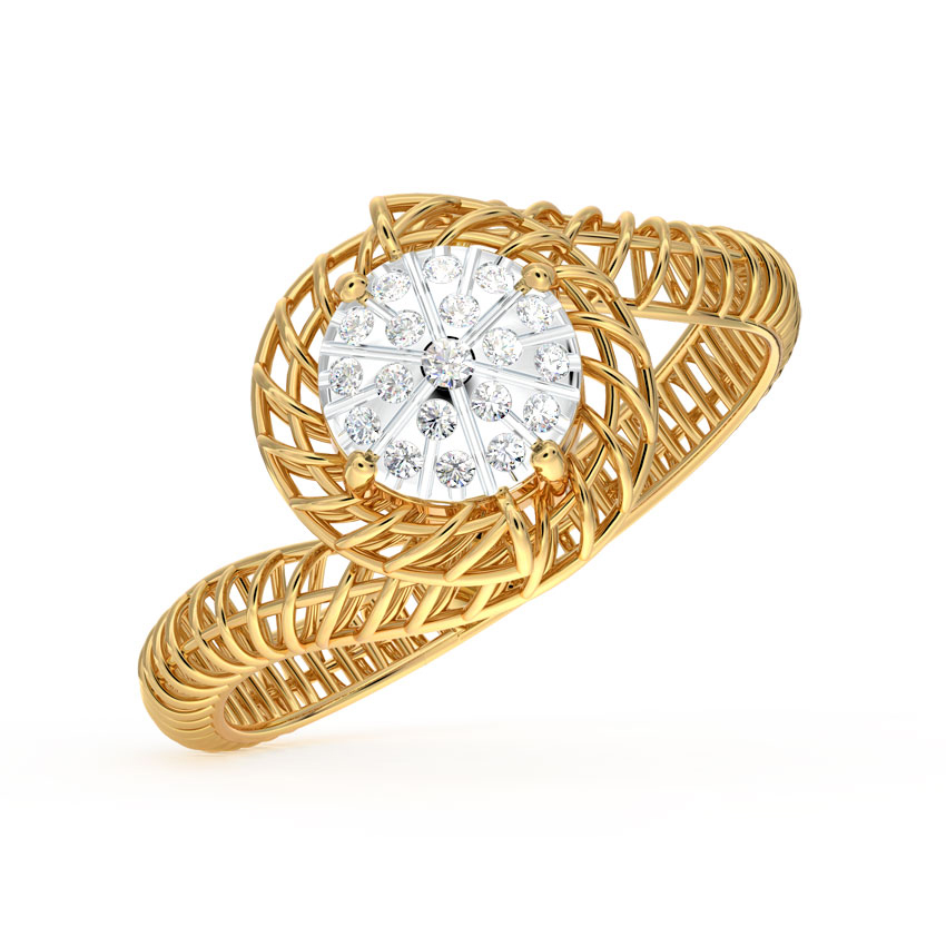 Diamond Rings 14 Karat Yellow Gold Twine Mesh Cluster Diamond Ring